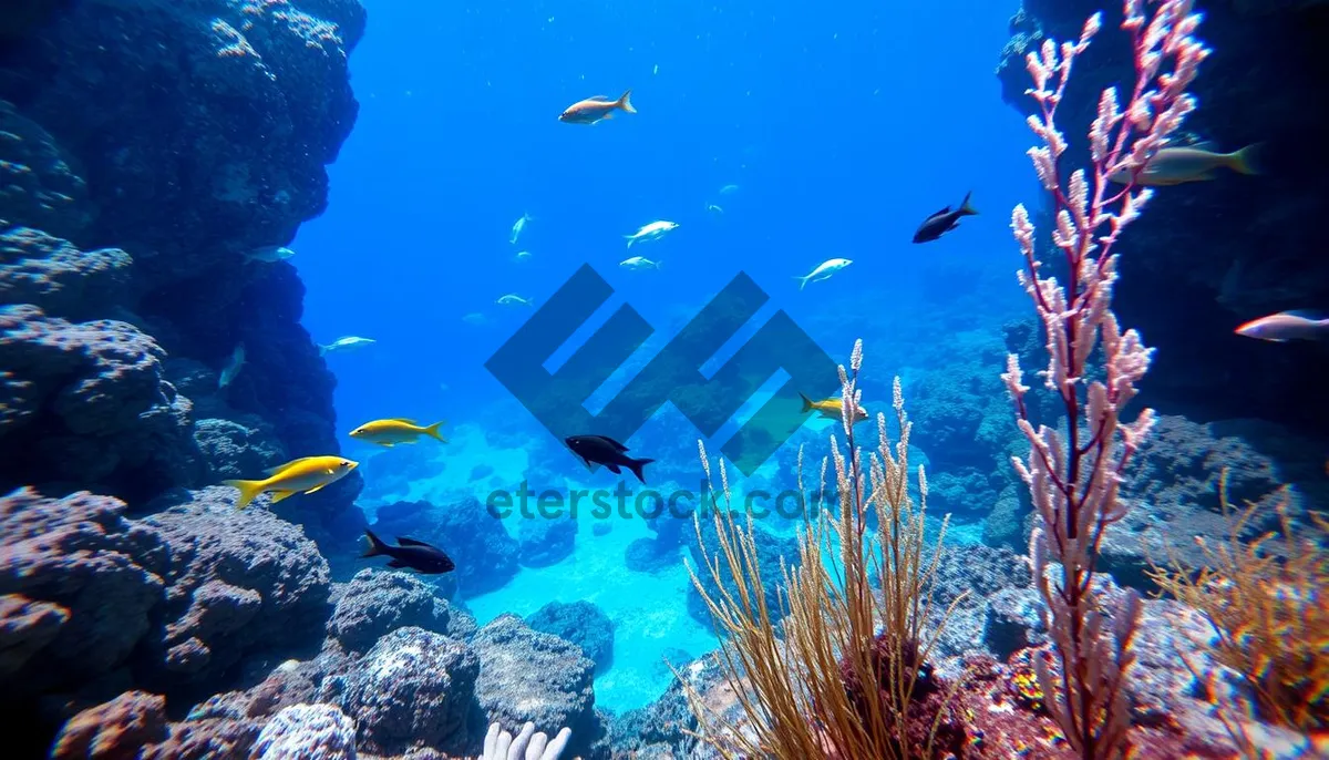 Picture of Colorful Coral Reef Underwater Diving Scene with Sun Rays