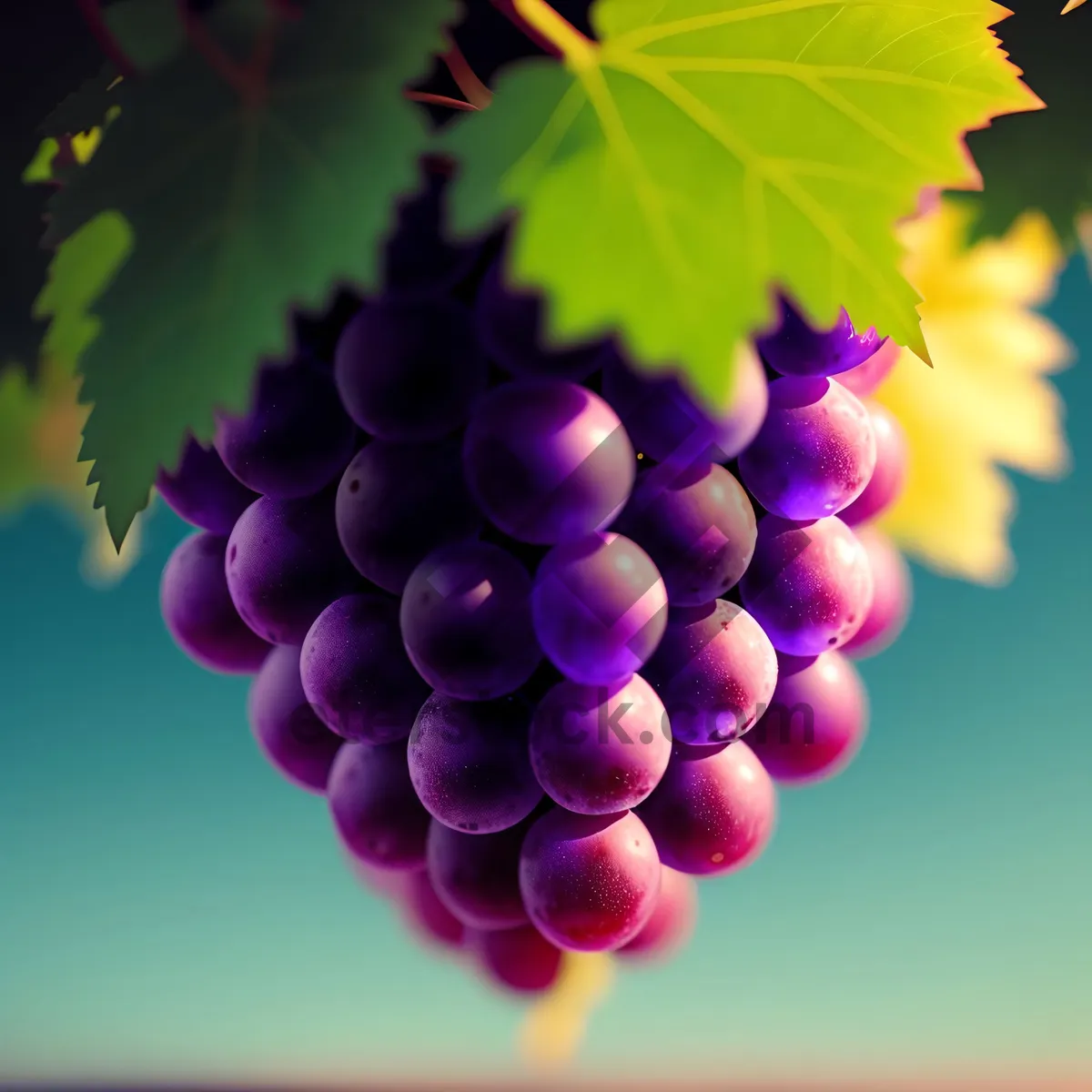 Picture of Ripe, Juicy Concord Grapes in Vineyard Harvest