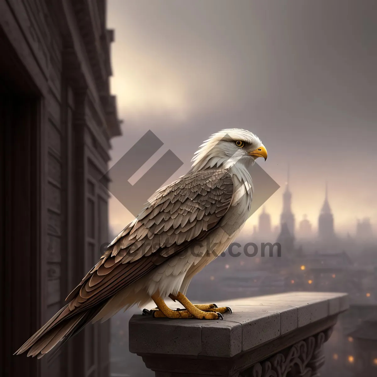 Picture of Majestic predator: Falcon soaring with golden gaze.