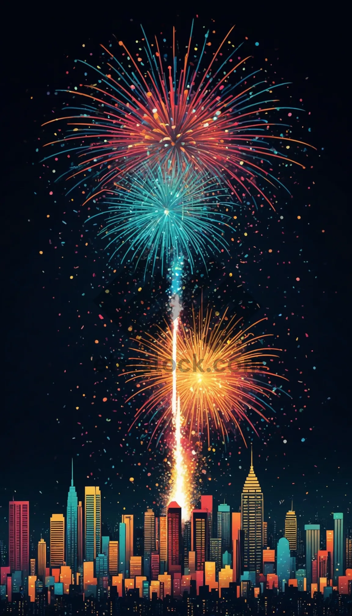 Picture of Colorful Firework Display in the Night Sky