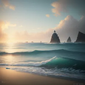 Vibrant Sunset over Serene Ocean Waves