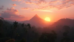 Orange Sunset Silhouette over Mountain Landscape