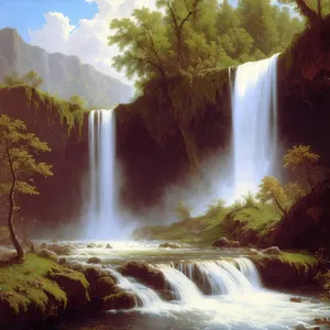 Serene Forest Waterfall in Lush Landscape