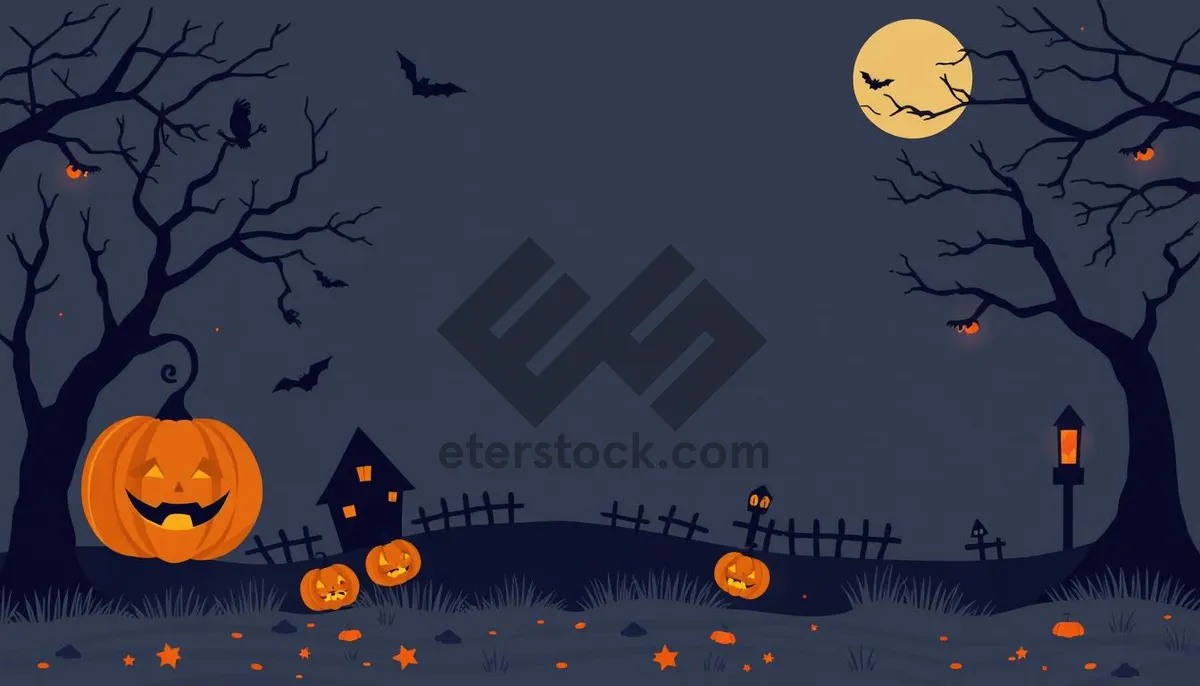 Picture of Silhouette of Moonlit Cemetery with Pumpkins and Snow