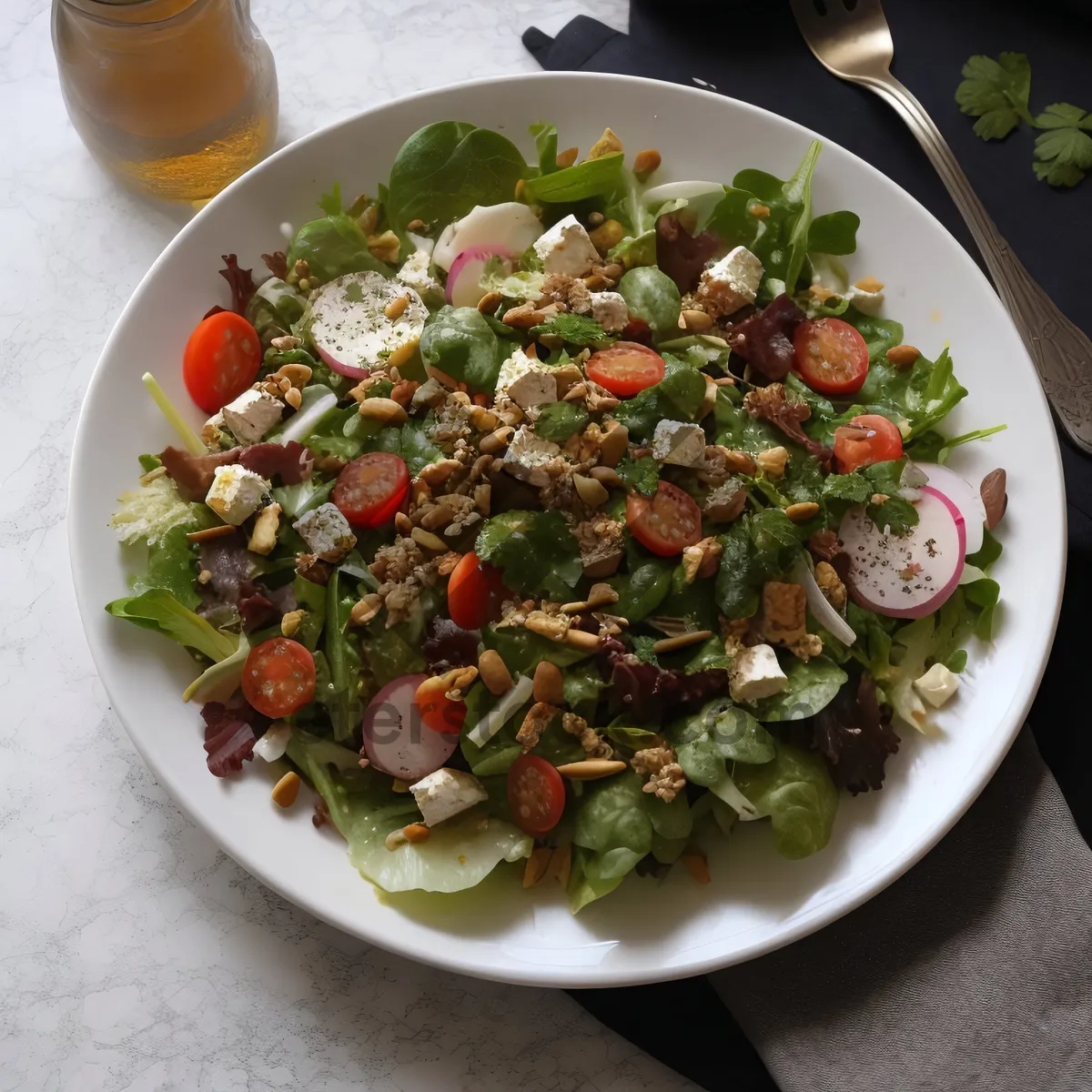 Picture of Fresh and Delicious Salad Plate with Vegetables and Meat