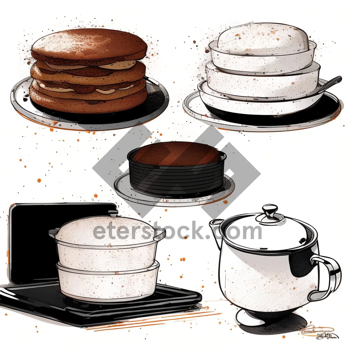 Picture of Breakfast Set with Hot Beverage in Porcelain Cups