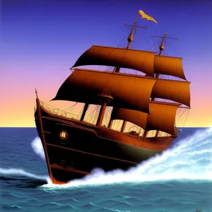 Serene Sunset: Fishing Vessel at Sea