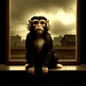 Monkey Portrait - Black Primate Face