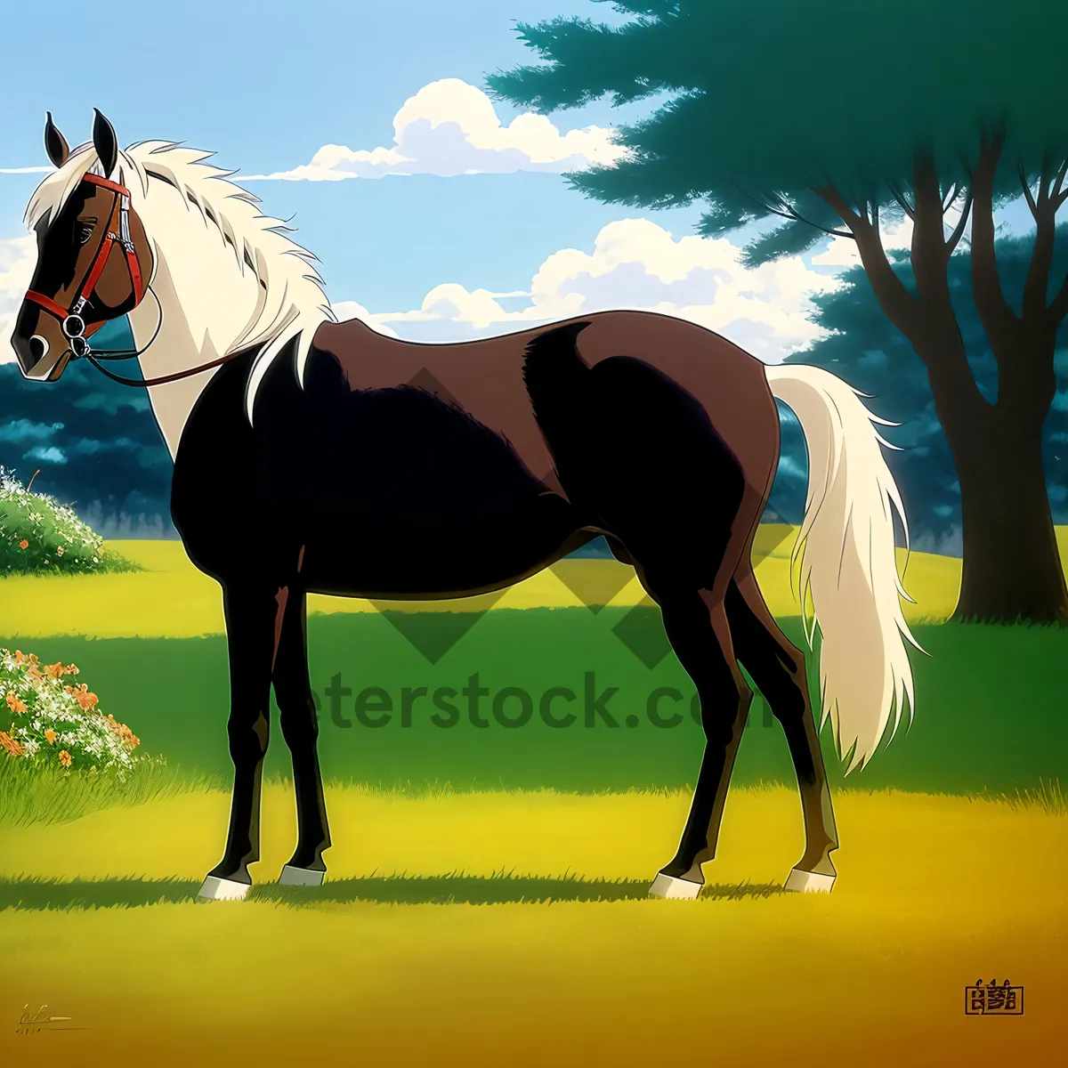 Picture of Majestic Stallion Galloping Through Ranch Field