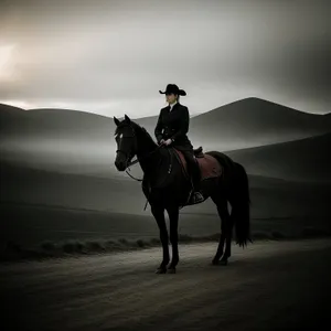 Sunset Cowboy: Majestic horse silhouetted against the vibrant sky.