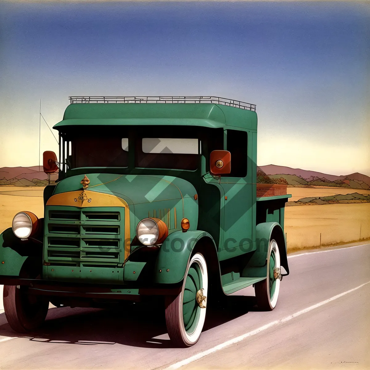 Picture of Vintage freight truck driving on the highway