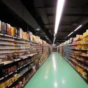 Interior of a bustling supermarket store