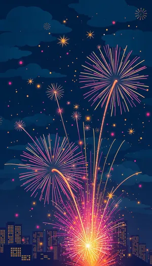 Colorful Firework Display in the Night Sky