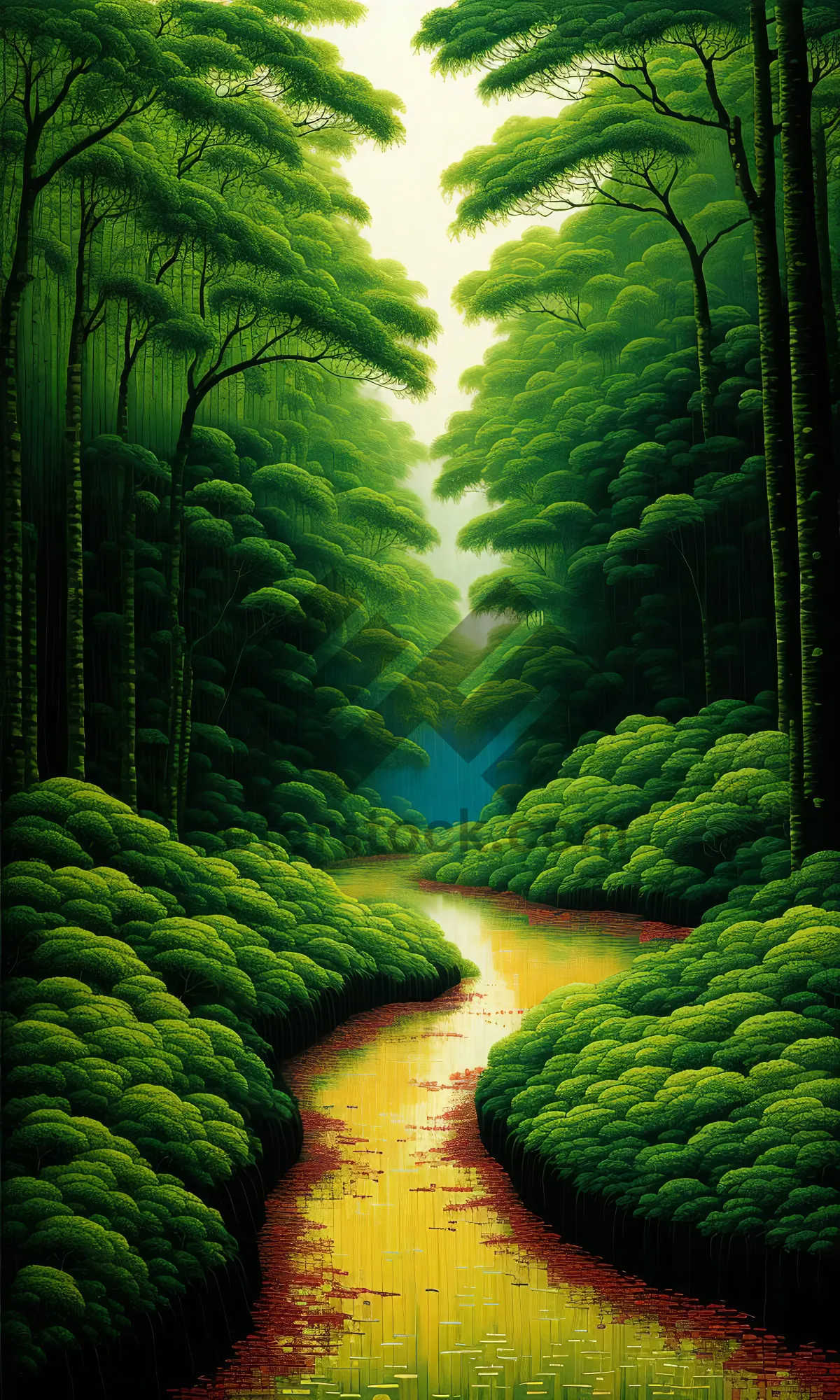 Picture of Tropical forest landscape with cabbage and ferns.