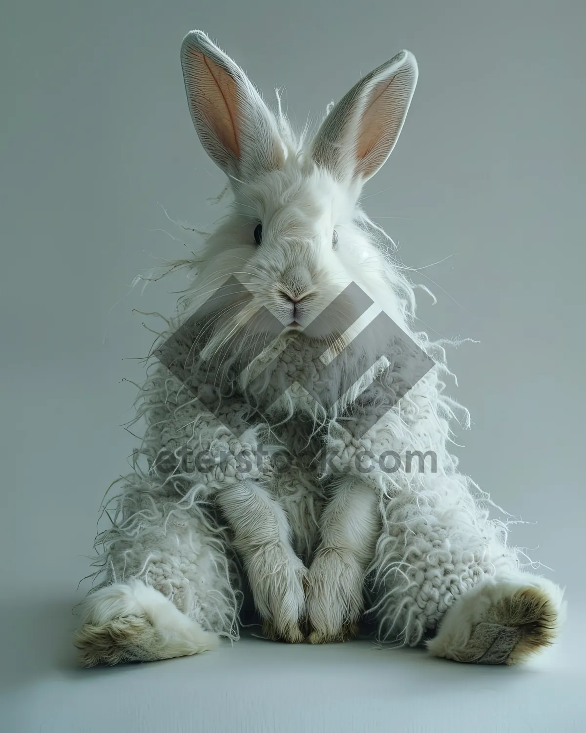 Picture of Adorable white fluffy bunny rabbit with cute ears