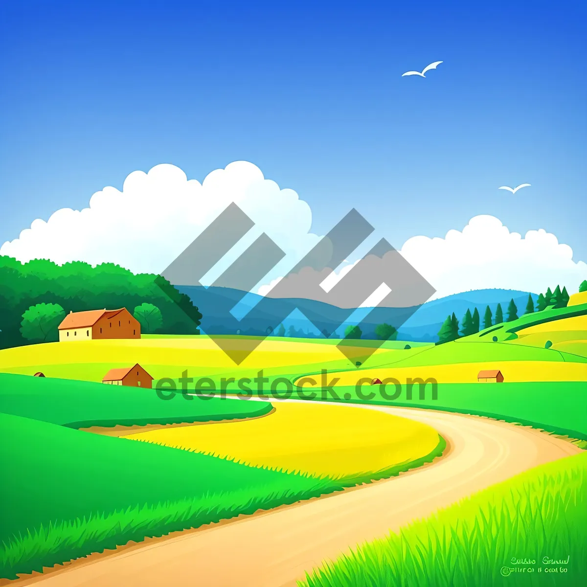 Picture of Idyllic countryside golf course under clear blue skies