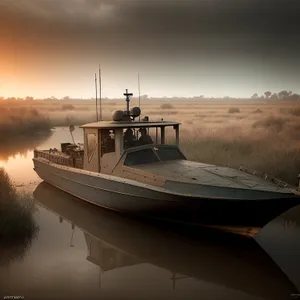 Speedboat sailing in the picturesque harbor