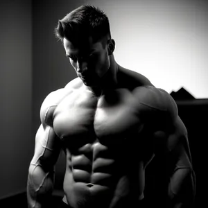 Masculine Athlete Flexing Muscles in Studio