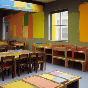 Modern Classroom Interior with Wooden Furniture