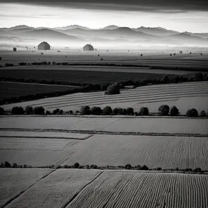 Skyline Journey: Airport and Bullet Train Crossing Landscape