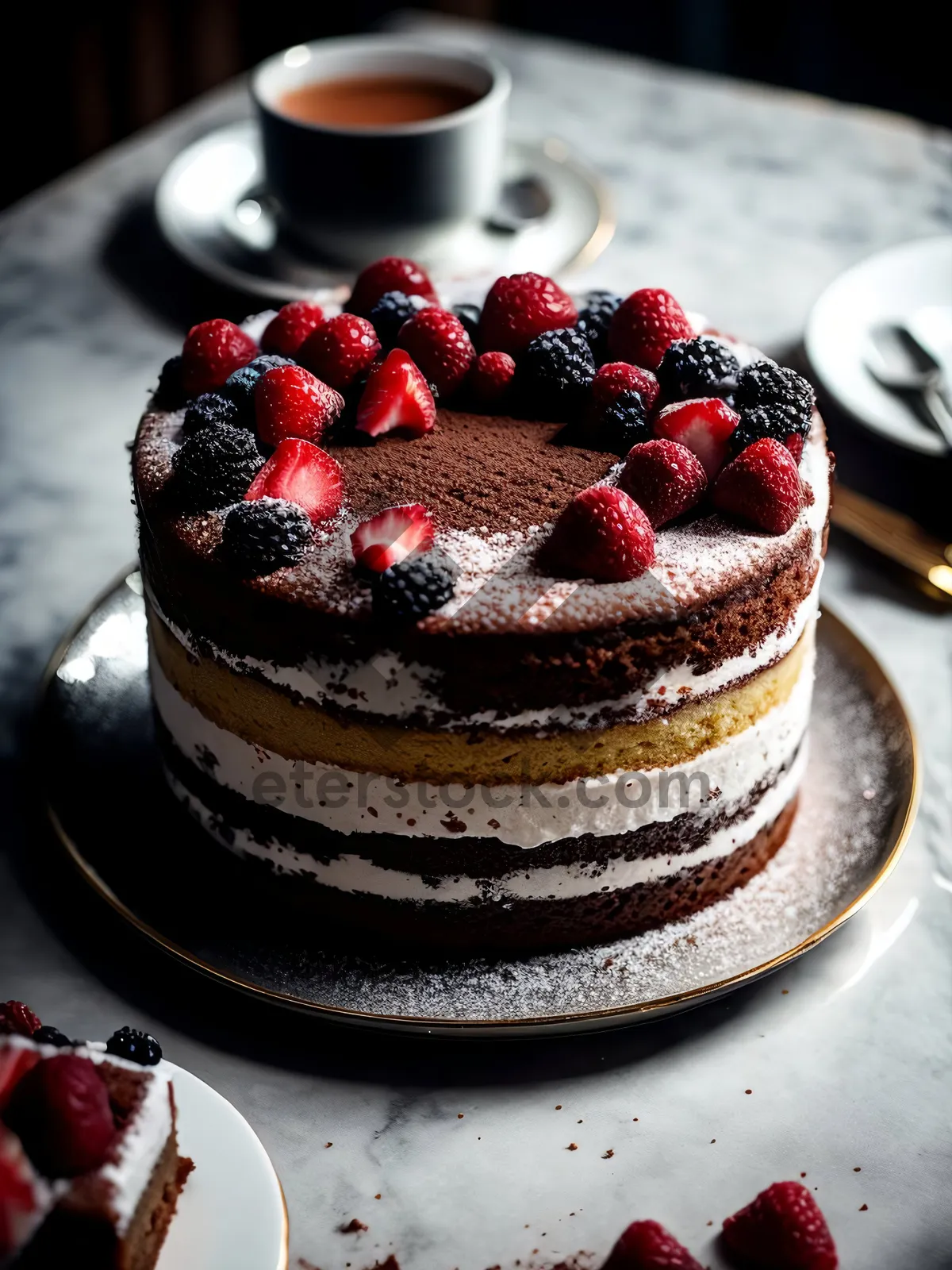 Picture of Delicious Berry Cake with Chocolate Drizzle