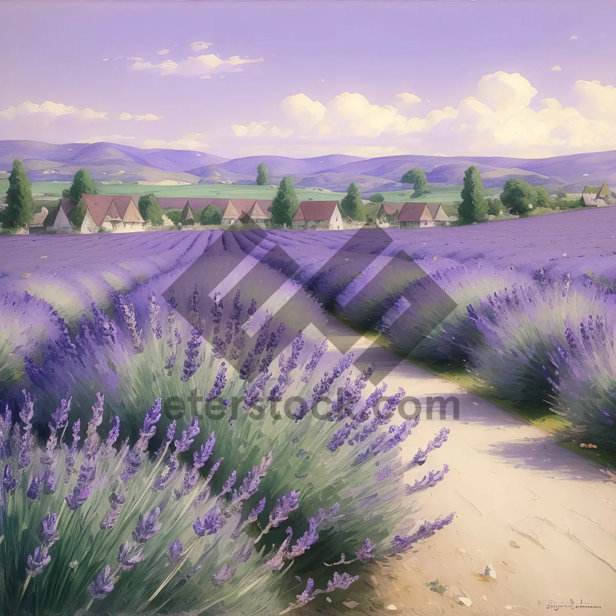 Picture of Aromatic Lavender Field Under Starry Festival Night