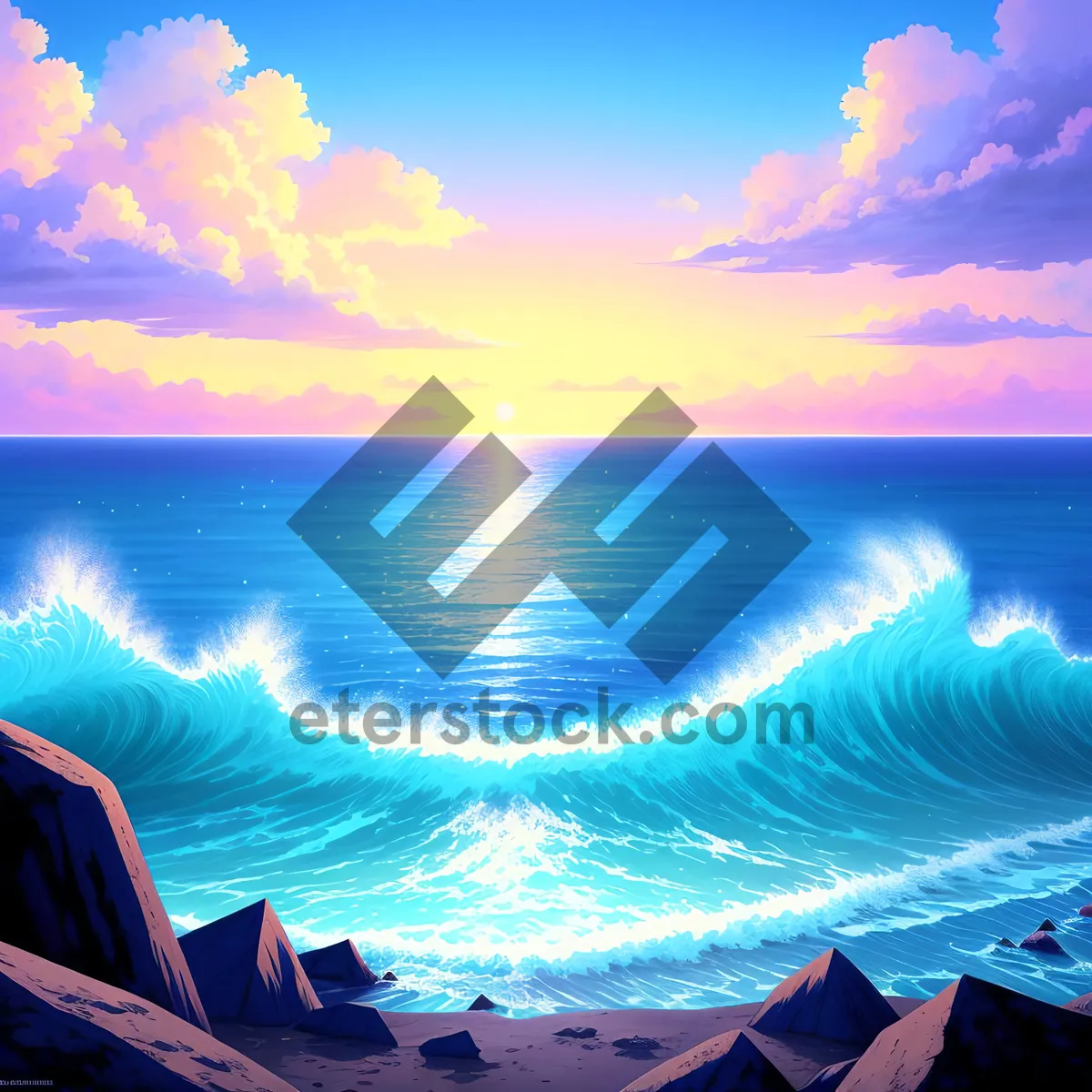 Picture of Golden Sunset over Tranquil Ocean Waters