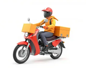 Cartoon boy riding motor scooter