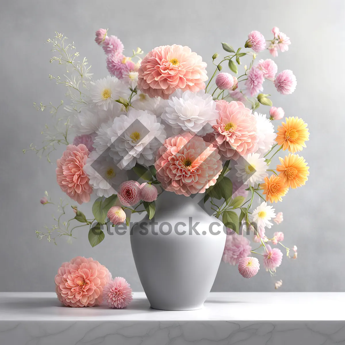 Picture of Pink spring bouquet in decorative floral vase.