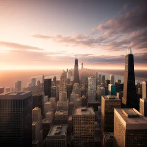 City Skyline at Sunset: Modern Metropolis Business District