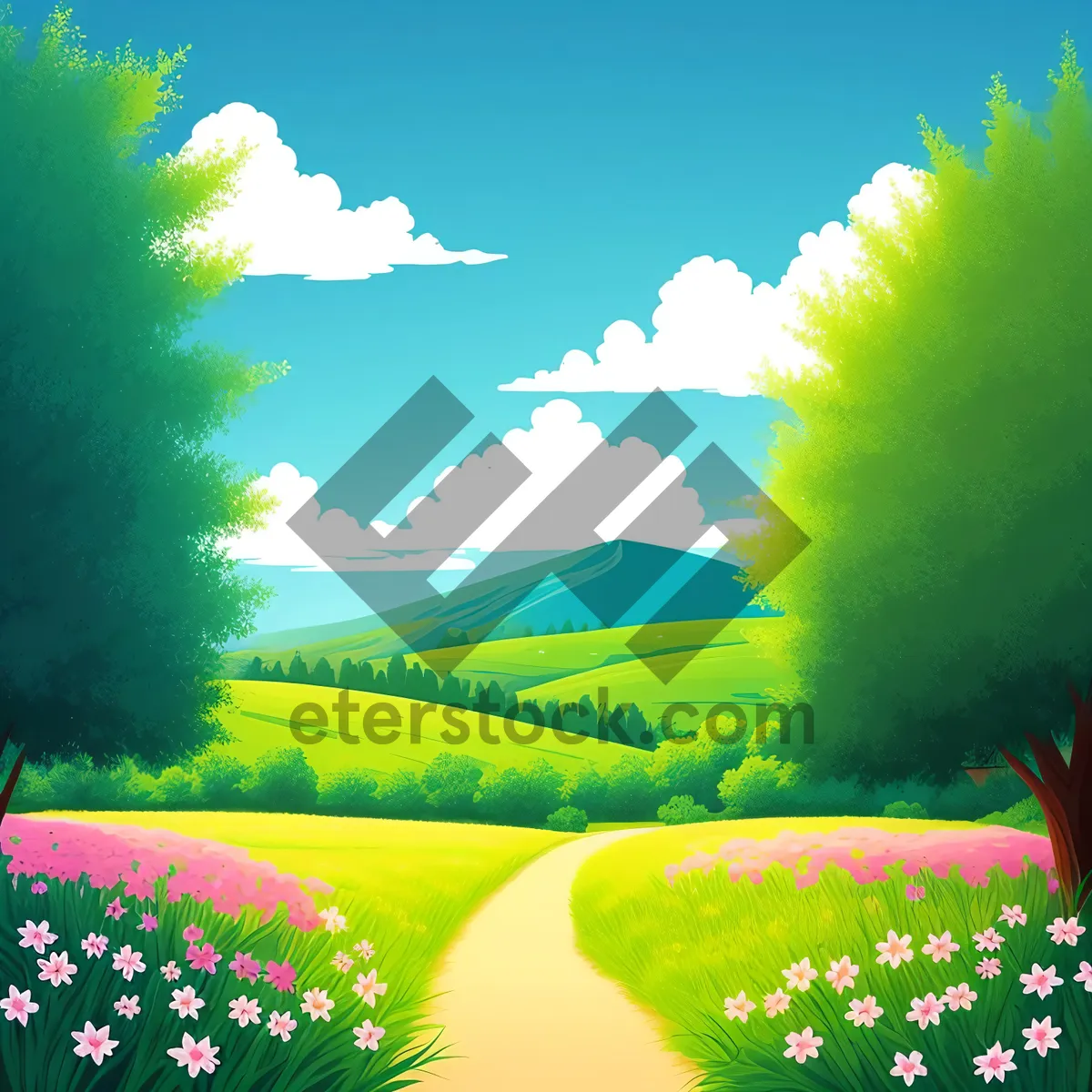 Picture of Vibrant Summer Landscape with Clear Skies and Rolling Hills