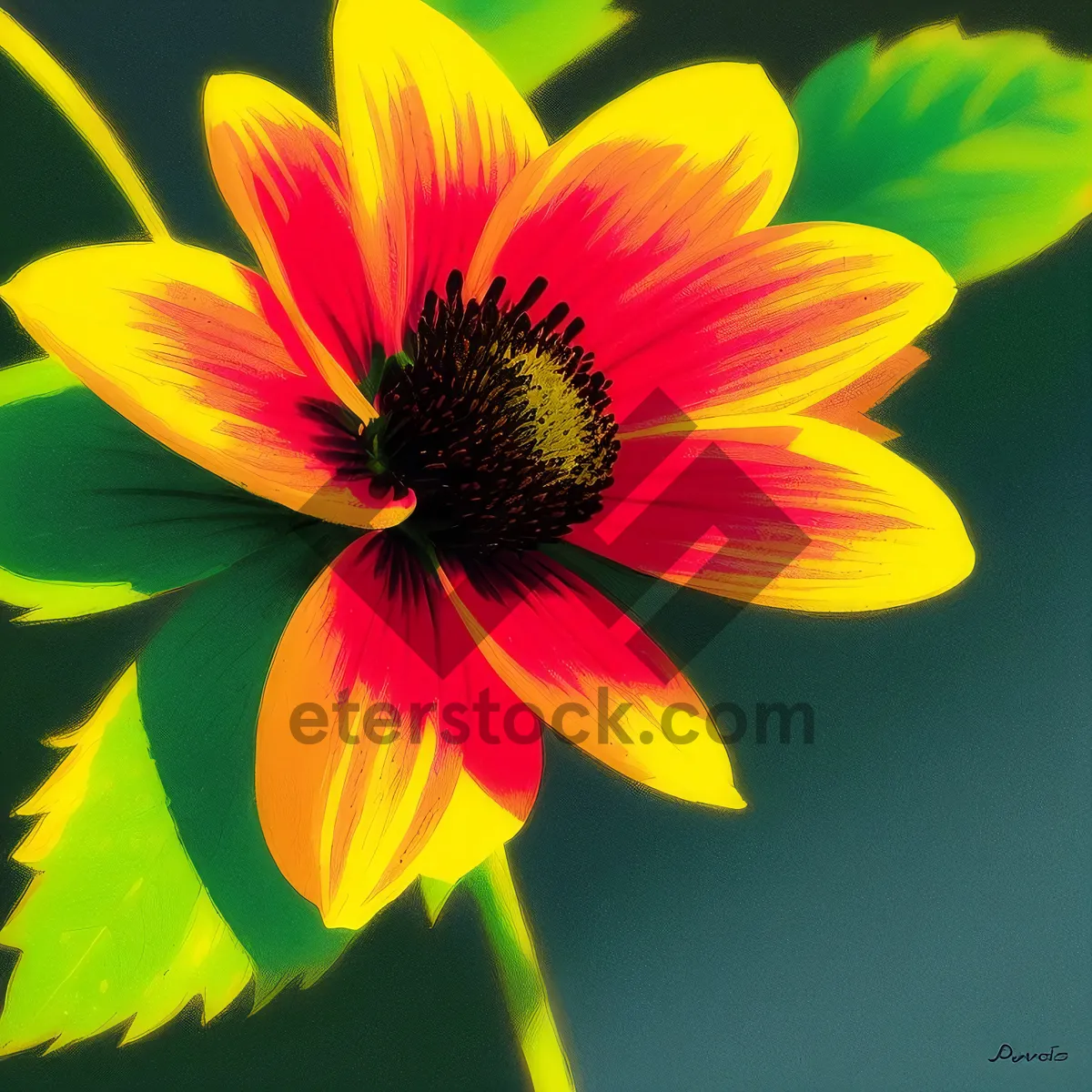 Picture of Bright Sunflower Blossom in Colorful Garden