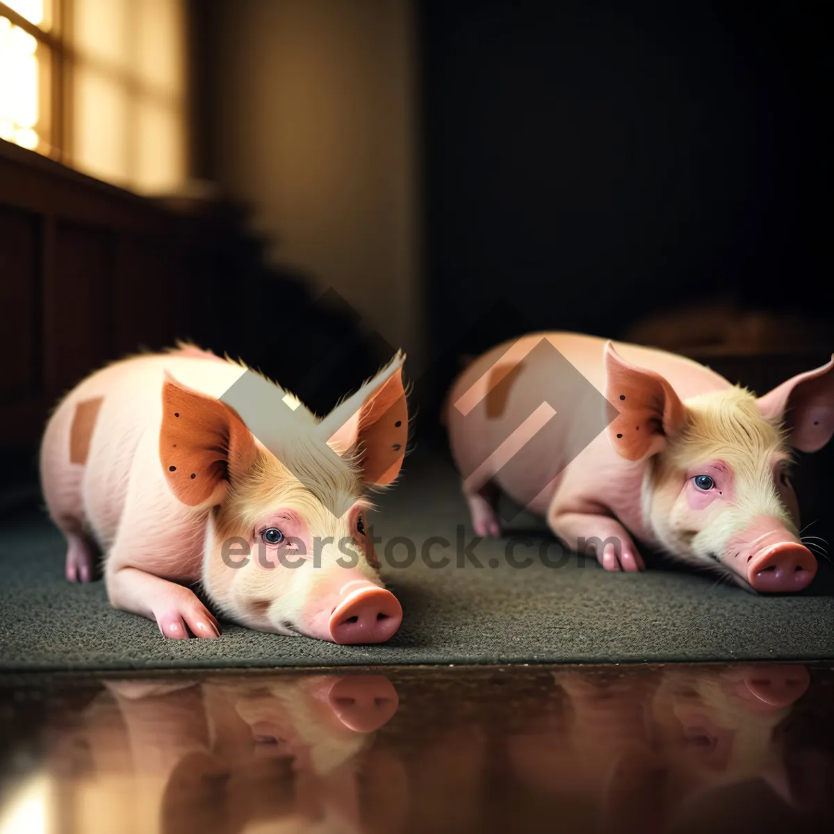 Picture of Adorable pink piglet on a farm.