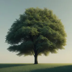 Serene Summer Countryside Landscape with Bonsai Tree