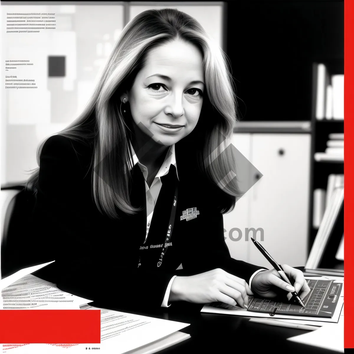 Picture of Smiling businesswoman at office desk with laptop