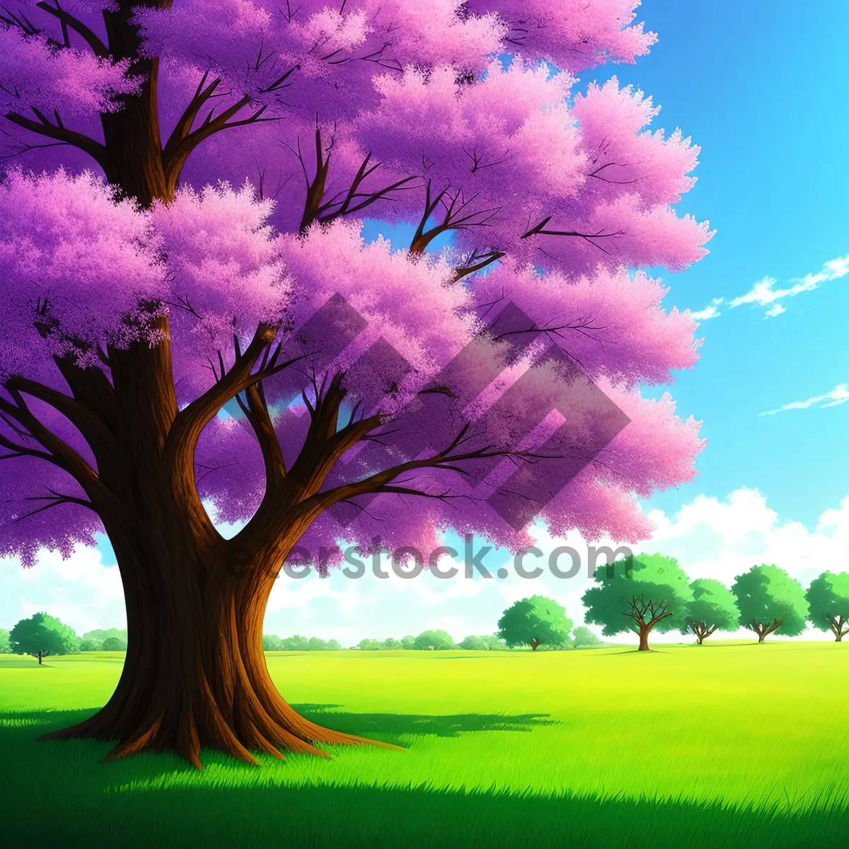 Picture of Vibrant Sunset Over Colorful Meadow and Tree