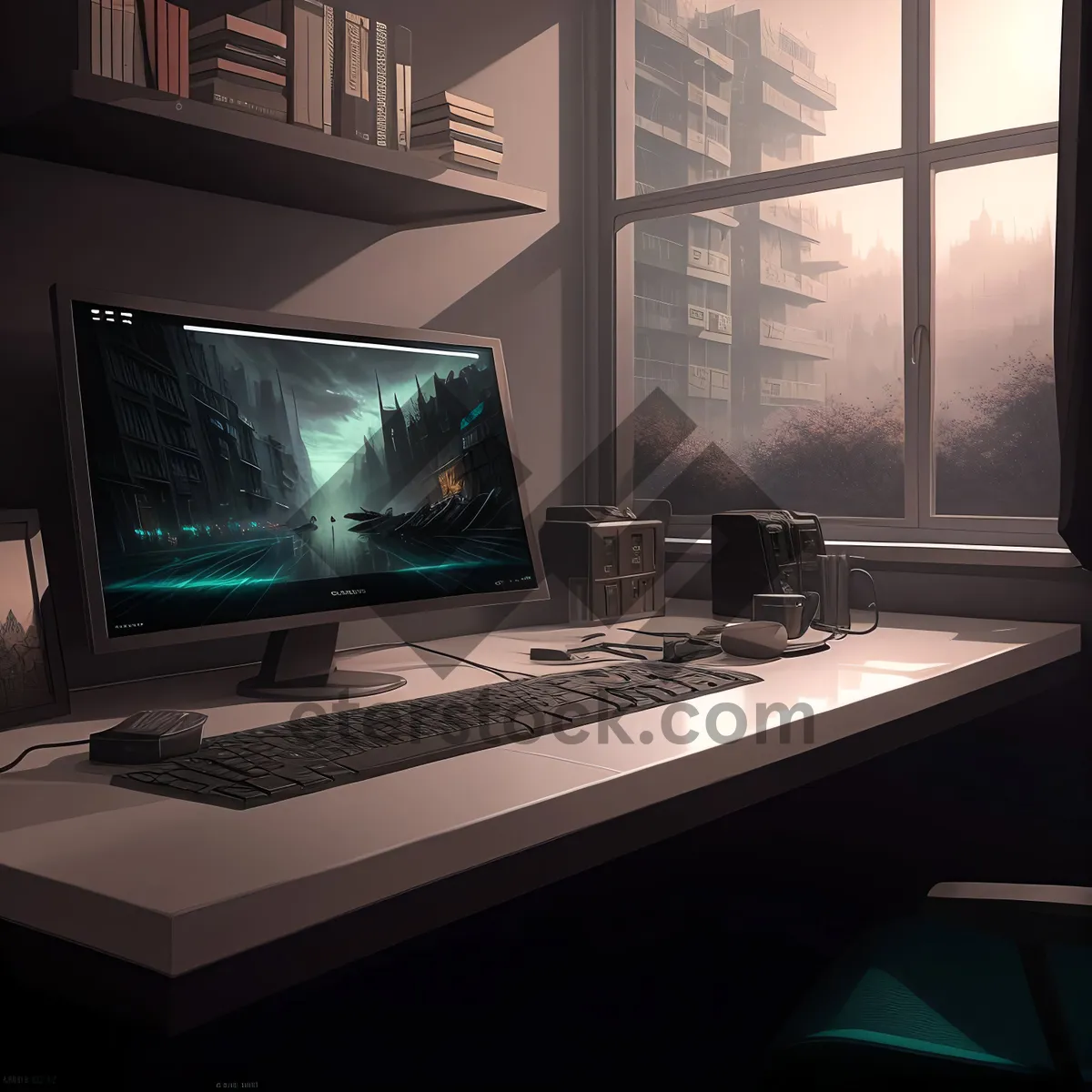 Picture of Modern Computer Setup on Office Desk