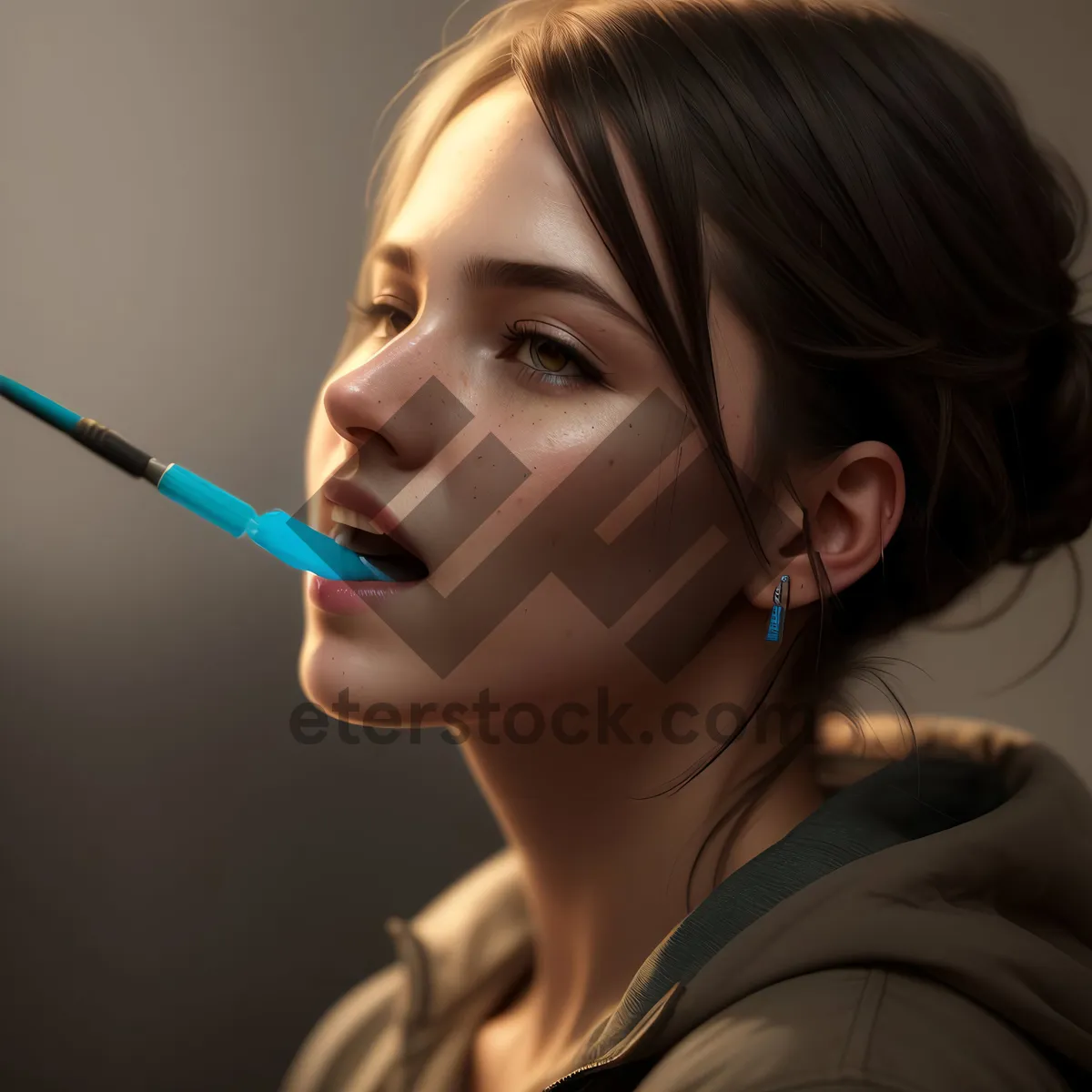 Picture of Beautiful Lady with Stunning Makeup and Brush