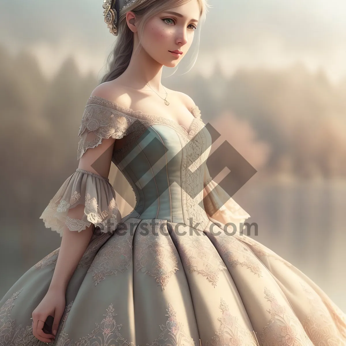 Picture of Happy Wedding Princess Bride in Elegant Skirt