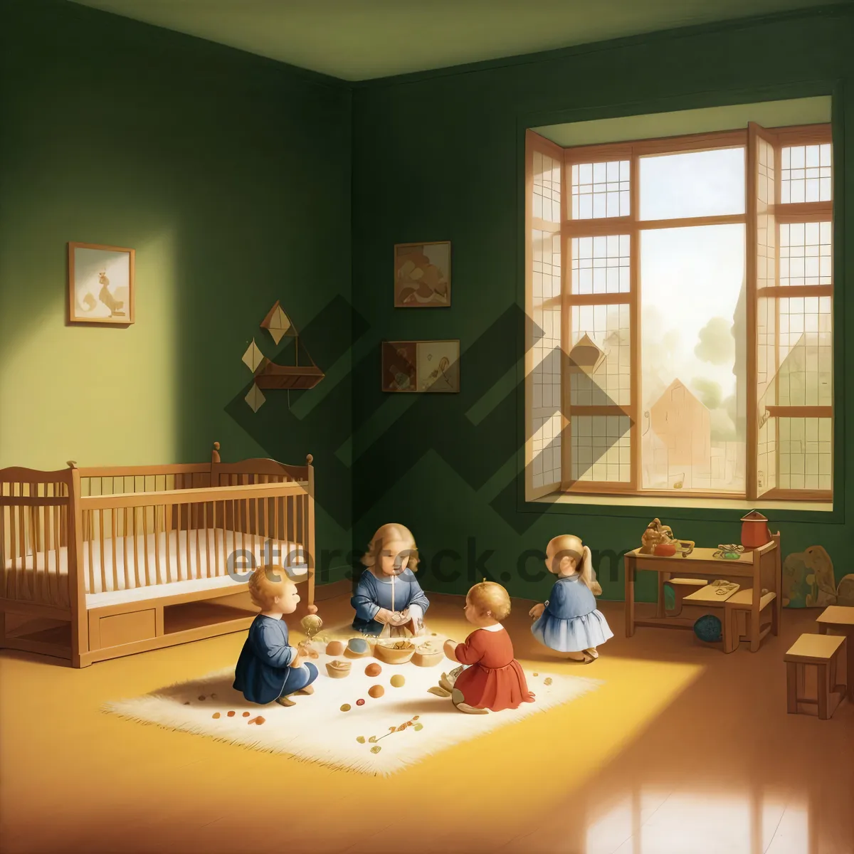 Picture of Modern Classroom Interior with Stylish Furniture and Natural Light