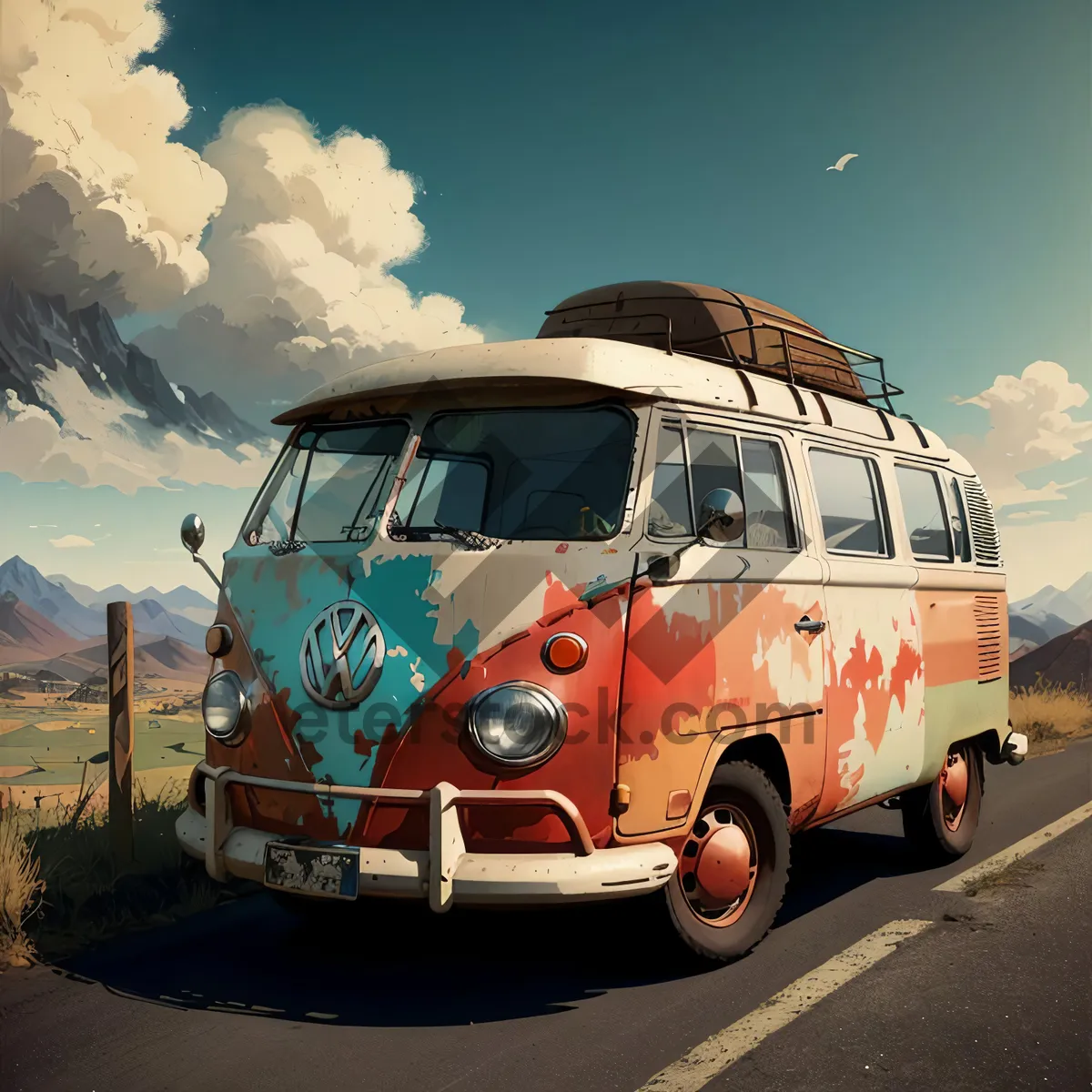 Picture of Speeding car on highway road under blue sky