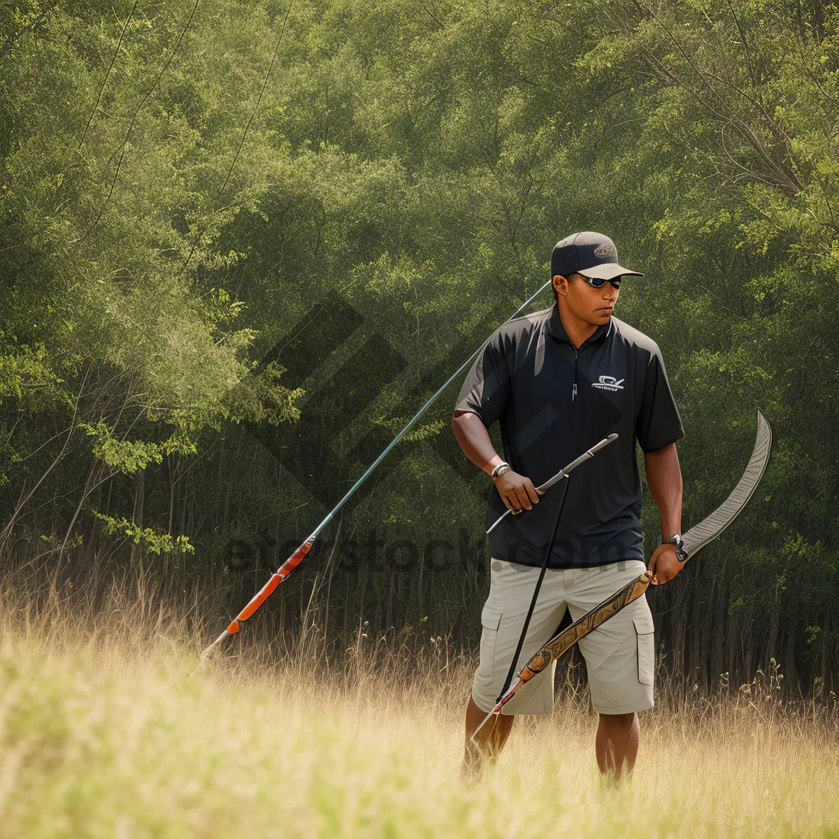 Picture of Active Farmer Sporting a Bow and Arrow Outdoors