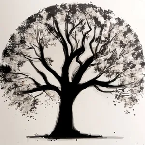 Oak Tree Branch, Silhouette Art Sketch Design