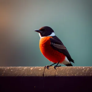 Robin perched on branch, showcasing vibrant feathers.