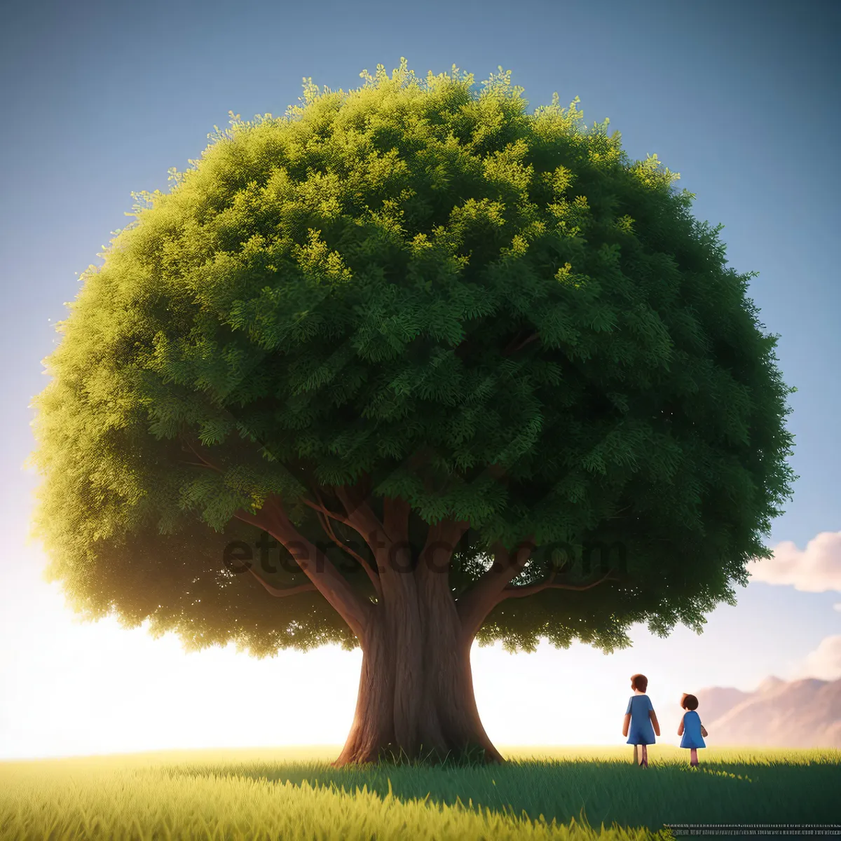 Picture of Dandelion-filled Field Under Majestic Oak Tree