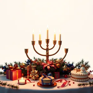 Jewish Hanukkah celebration with menorah candle holder