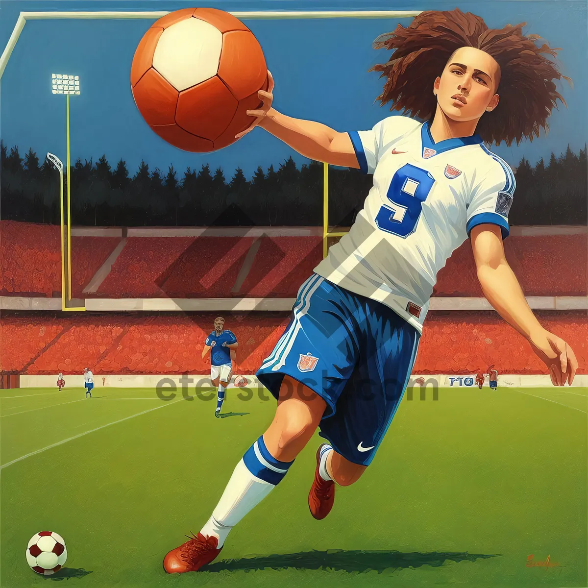 Picture of Dynamic Soccer Player Kicking Ball on Grass Field