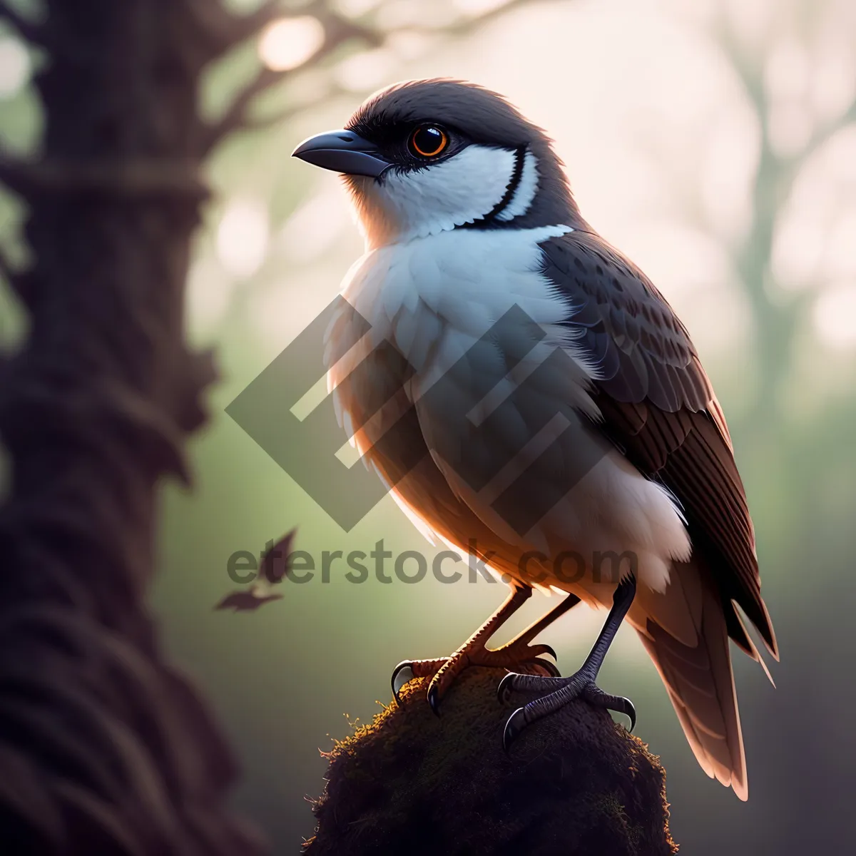 Picture of Cute Sparrow on Branch in Spring Garden