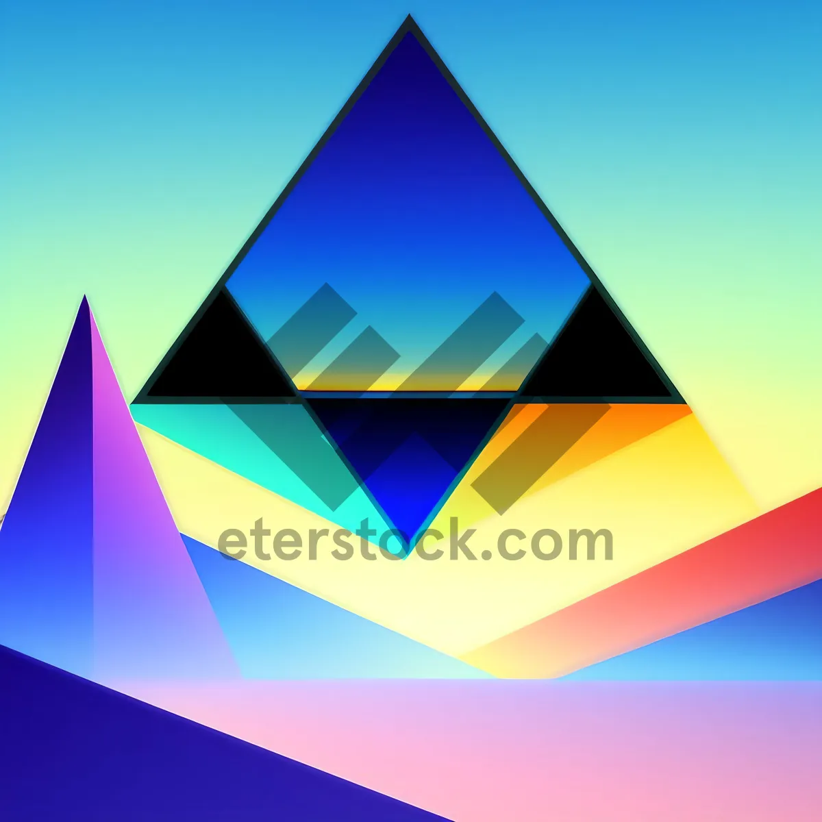 Picture of Abstract Geometric Glass Artwork: Vibrant 3D Gradient Pyramid Pattern