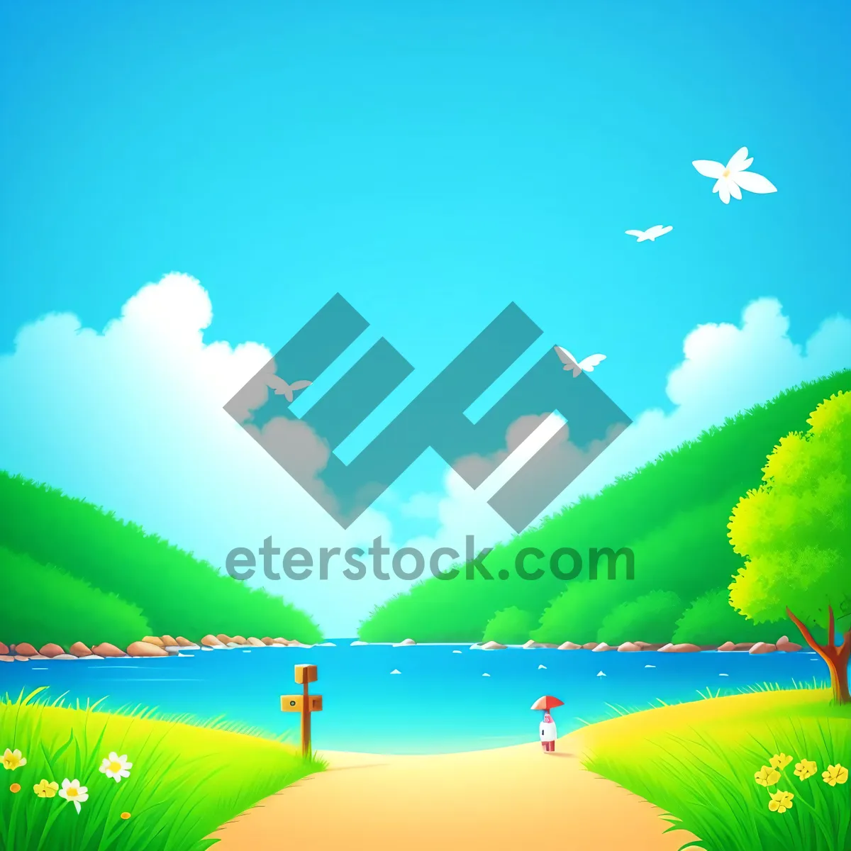 Picture of  Serene Summer Countryside Landscape with Vibrant Meadow 